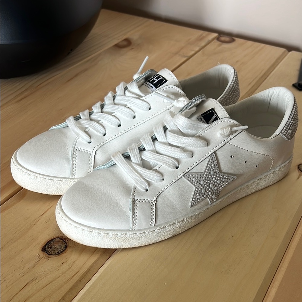 Vintage Havana White Sneakers with Silver Star Accent
